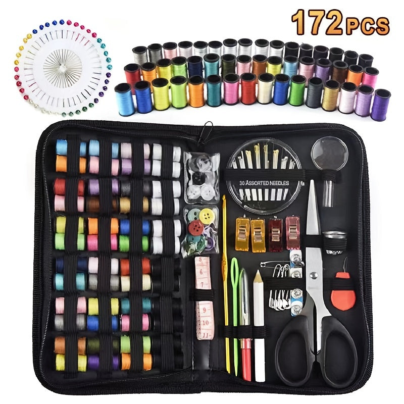 172pcs Sewing Kit, DIY Mini Quality Sewing Supplies For DIY, Beginners, Adults, Emergency, Summer Campers, Travel And Home With Storage Bag. (8.4in X 4.5in)