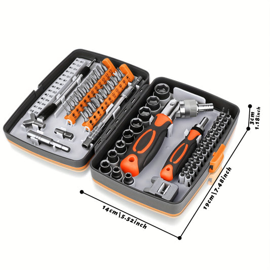 1 Set Ratcheting Screwdriver Set, Socket Set & Magnetic Screwdriver Bit Set With Rotatable Ratchet Handles, Extensions Bar And Storage Case For Computer\u002FBike\u002FCar\u002FElectronics Maintenance