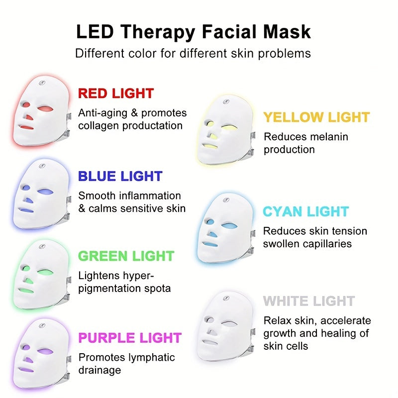 7 colores inalámbrico LED mascarilla terapia fotón USB recarga máscara facial para resistir el envejecimiento rejuvenecimiento de la piel cuidado de la piel dispositivo de belleza