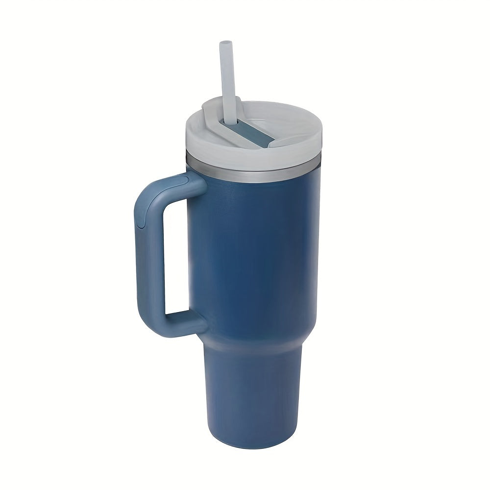 Gran taza aislada de acero inoxidable de 40oz con mango portátil y paja-Mantenga las bebidas frías durante horas, manillar mejorado de doble capa para agarre cómodo, diseño a prueba de fugas-regalo perfecto para entusiastas y viajeros al aire libre