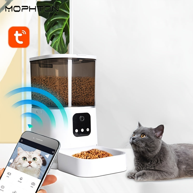 MOPHTON 1.59gal Large Capacity Automatic Dog Food Dispenser, 5G Video Pet Feeder APP Control For Pet Dry Food Feeding, Timer Automatic Dog Feeder With Interactive Voice Recorder Up To 10 Seconds