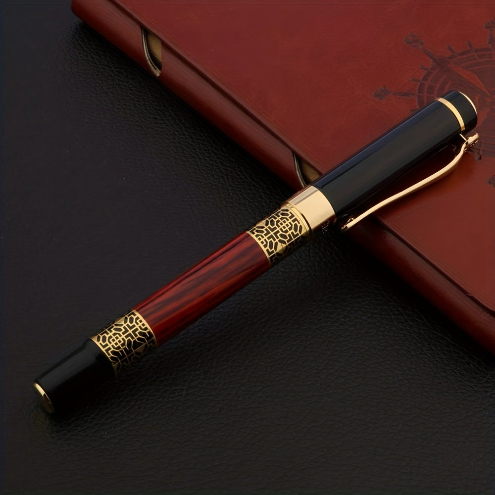 High Quality 530 Golden Carving Mahogany Luxury Business School Student Office Supplies Fountain Pen New Ink Pen