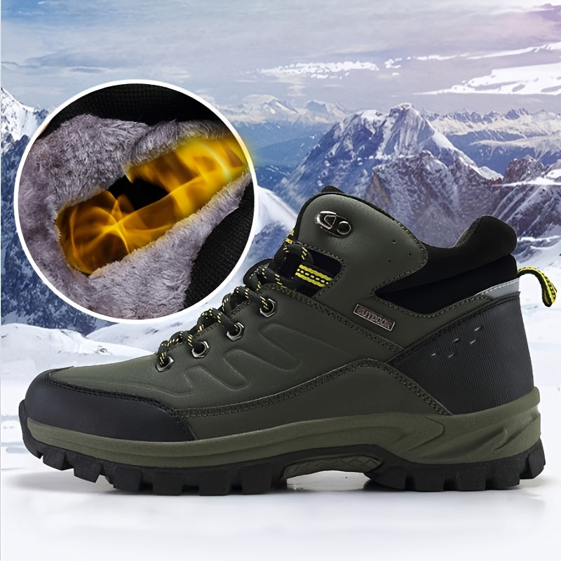 Men's Outdoor Fuzz-lined Hiking Shoes, Comfortable Arch Support Non-Slip Mountaineering Travel Sneakers