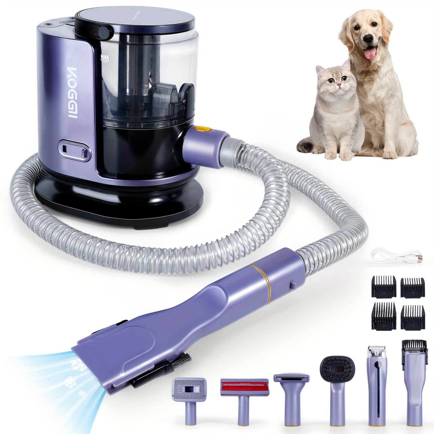 Kit Deluxe para cuidados com animais de estimação e aspirador de pêlos de cachorro 99%, aspirador de pêlos para animais de estimação, aspirador para cuidados com animais de estimação com 6 ferramentas para cuidados com animais de estimação, 4 pentes de re