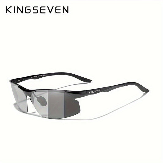 KINGSEVEN, Premium Cool Photochromic Polarized Sunglasses, Aluminum Frame Chameleon Lens Sunglasses, For Men Women Outdoor Sports Driving Fishing Cycling Supply Photo Prop