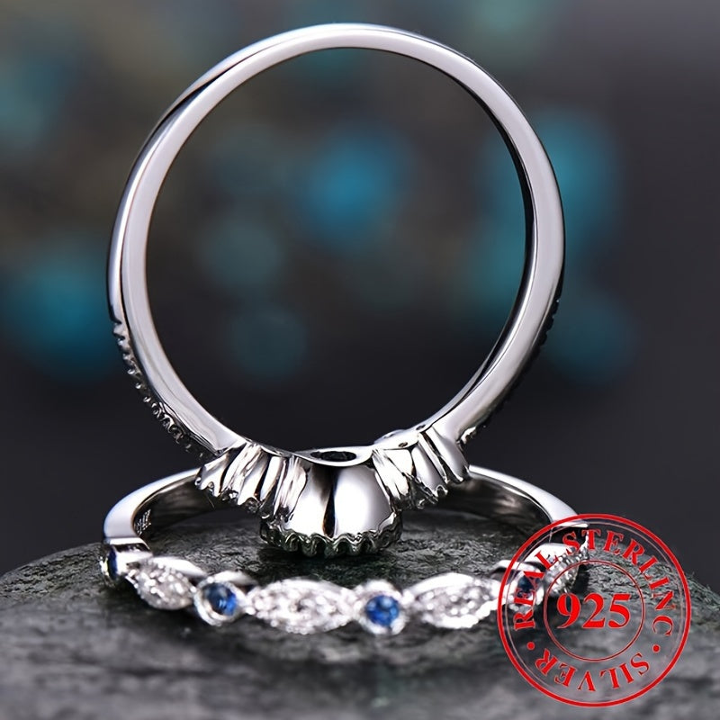 2pcs 925 Sterling Silver Stacking Rings Paved Shining Gemstone Symbol Of Beauty And Romance Engagement \u002F Wedding Ring High Quality Jewelry