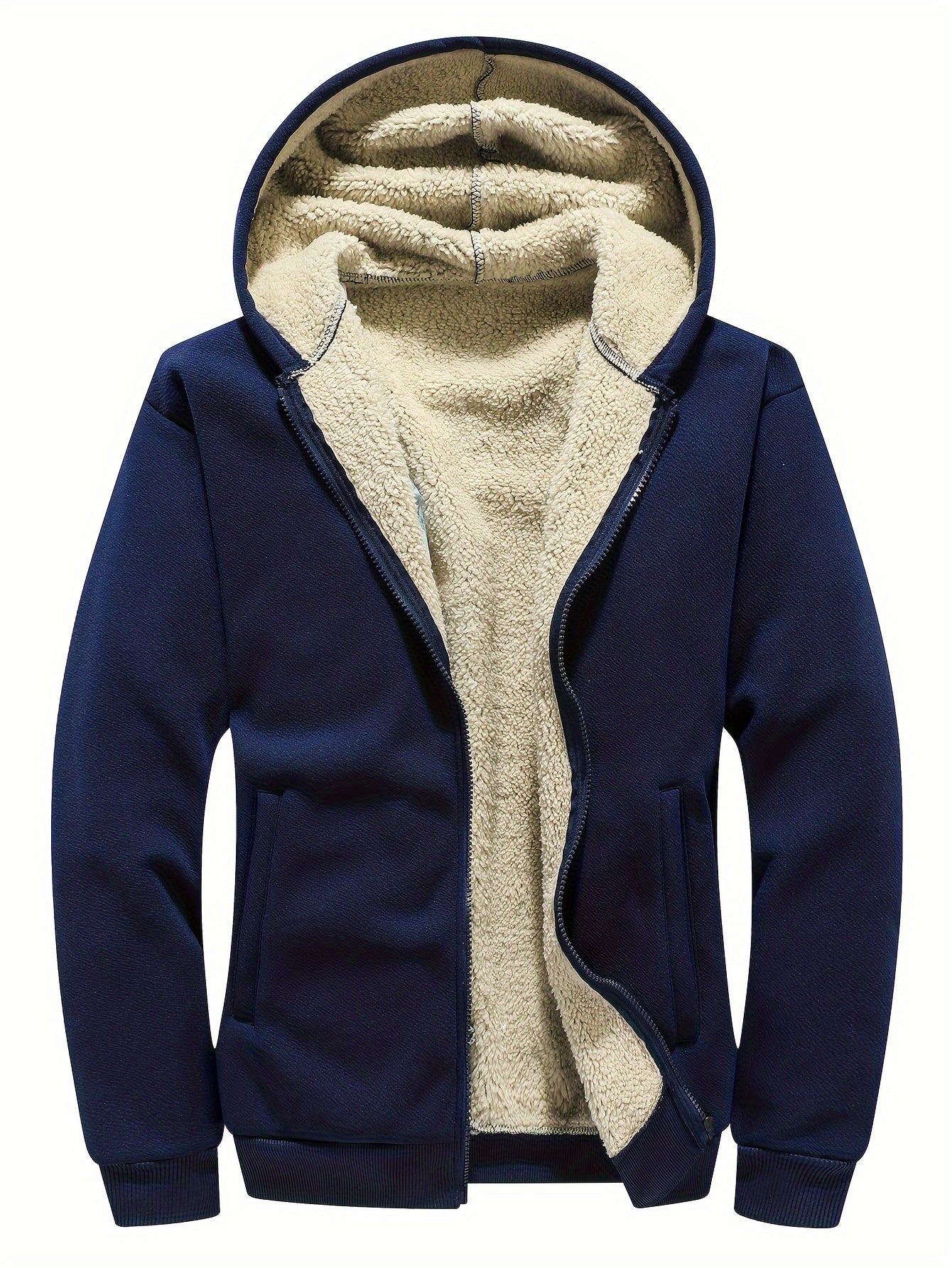 Plus Size Men's Casual Zip Up Fleece Hoodies, Long Sleeve Hooded Sweatshirt Jacket Coats