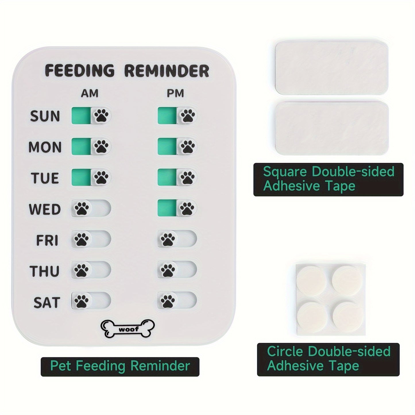 Lembrete de alimentação de cão de plástico, sinal de etiqueta de lembrete magnético com fita adesiva dupla face