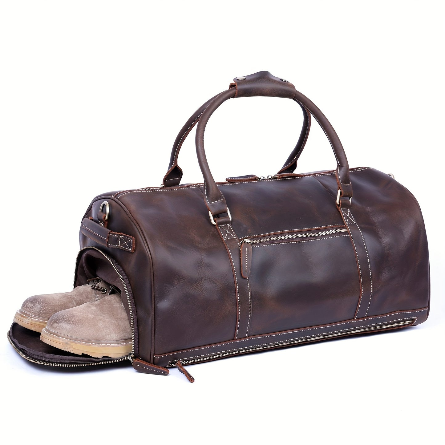 Large Capacity Genuine Leather Travel Duffel Bag Cowhide Leather Gym Duffle Crazy Horse Leather Weekender Overnight For Men