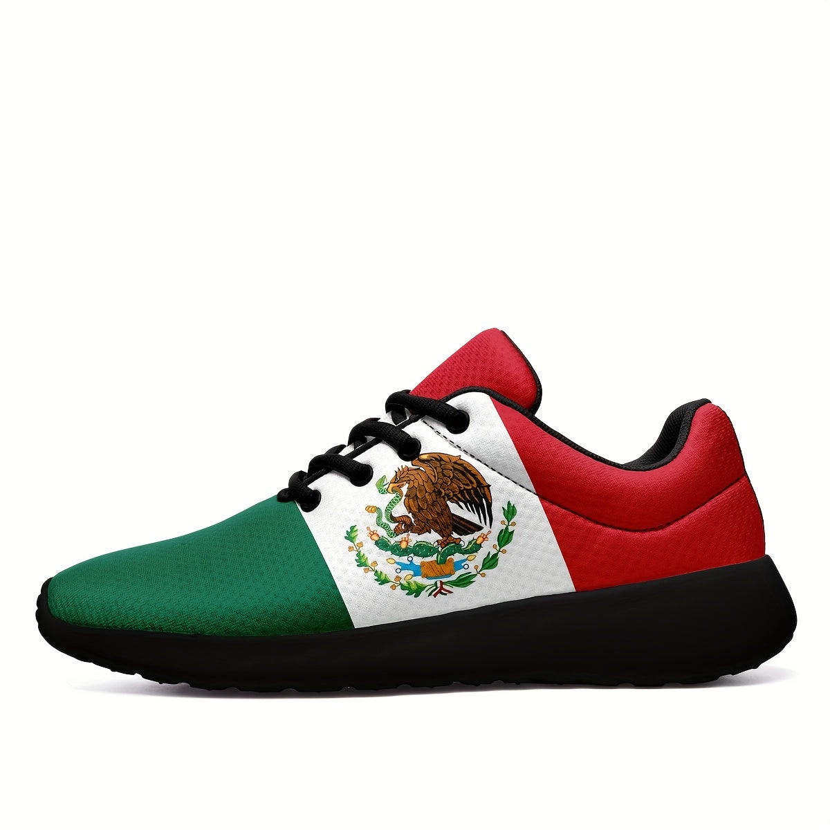 Zapatillas de deporte de moda del patrón de la bandera nacional de México de los hombres del tamaño más, suela suave ocasional cómoda del resbalón no atan para arriba los zapatos para las actividades al aire libre de los hombres