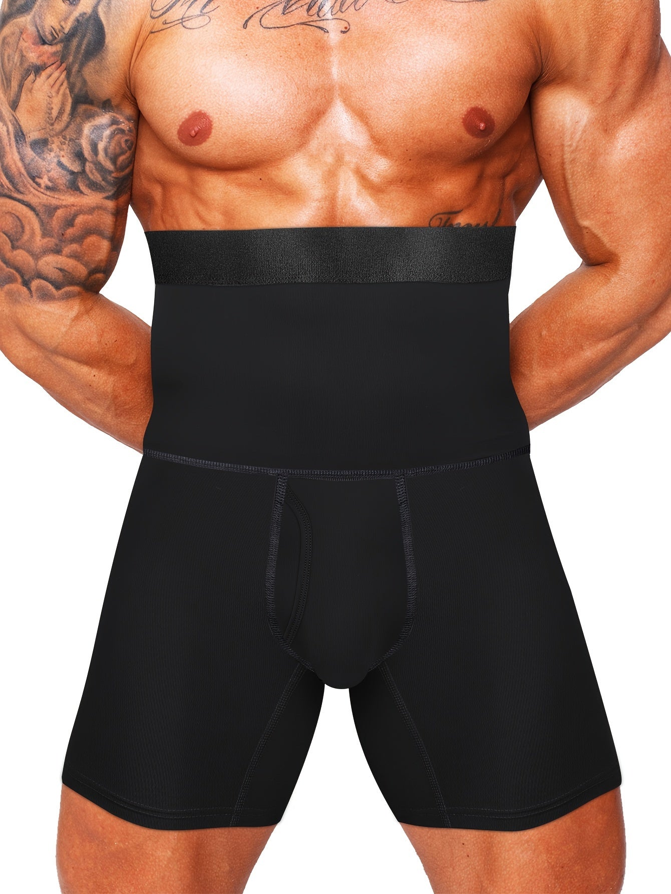 1pc shapewear de compressão masculino, cintura alta controle de barriga emagrecimento bodysuit perna longa roupa interior