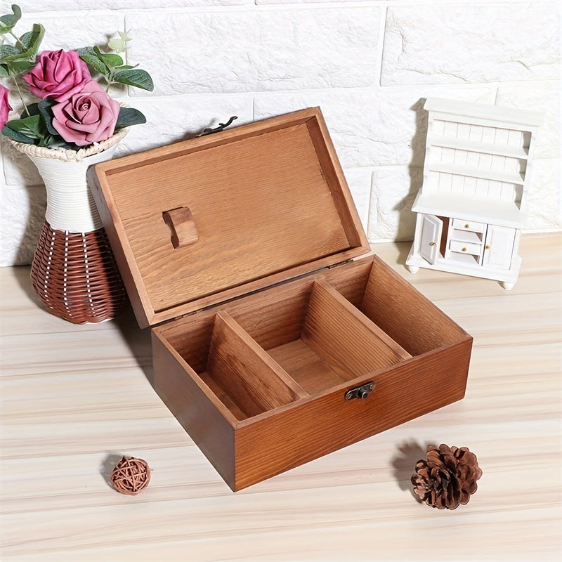 1pc Household Vintage Wooden Sewing Box, DIY Sewing Tools Wooden Sewing Box, Multifunctional Solid Wood Needle And Thread Storage Box Art Supplies