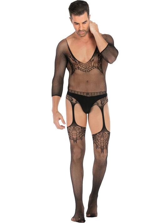 No Panties, Men's Sexy Fishnet One-Piece Sheer Costumes, Bodysuit & Stockings For Nightwear, Underwear For Gay, Men's Exotic Apparel