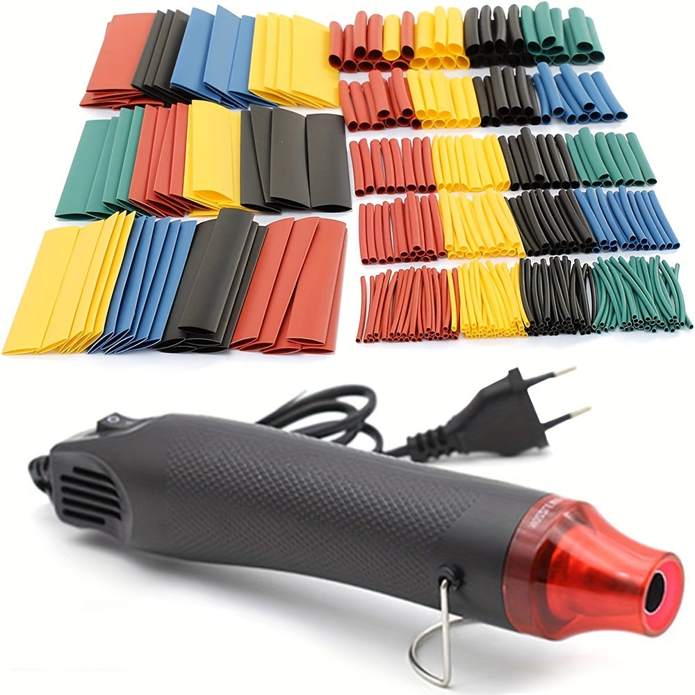 328pcs 2:1 Thermorétractable Tube Wrap Fil Câble Gaine Isolée Ensemble de Tubes, Avec Un 300W Portable Pistolet À Chaleur Pour Gaufrage Emballage Rétractable Peinture Séchage Artisanat Électronique DIY