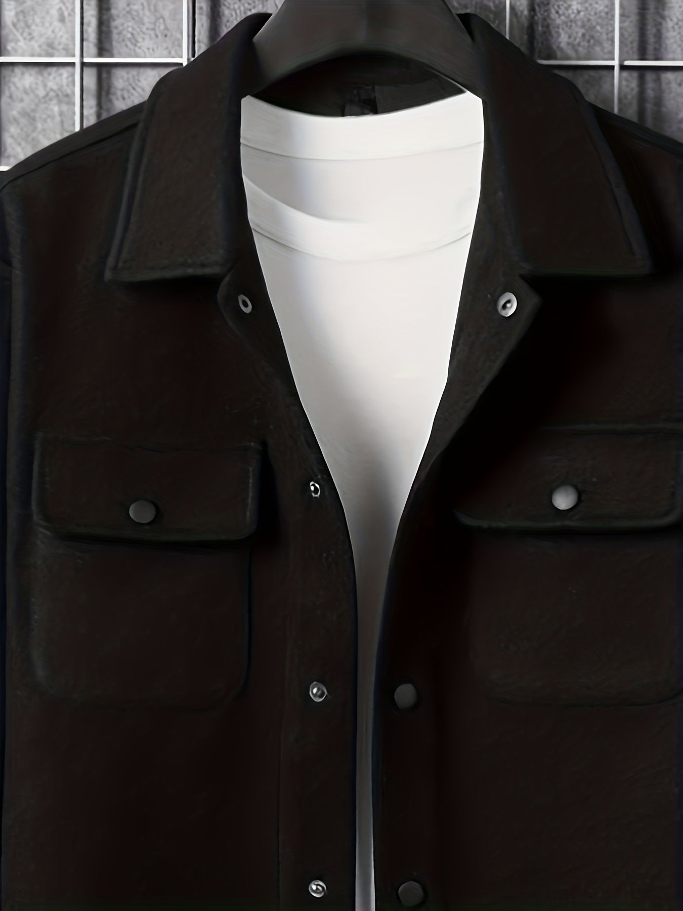 Plus Size Men's Solid Jacket With Pockets, Spring\u002Fautumn Button Up Jacket For Males, Men's Clothing