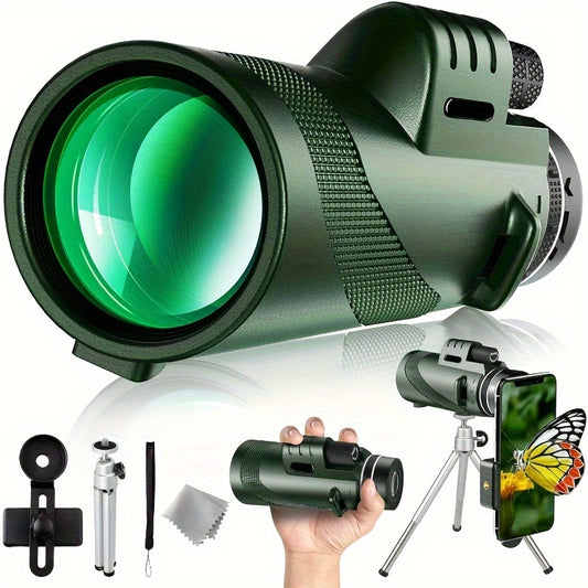 Powerful 80x100 Monocular Telescope With Phone Clip And Tripod, Long-Distance Monocular For Outdoor Camping Bird Watching Wildlife Observation
