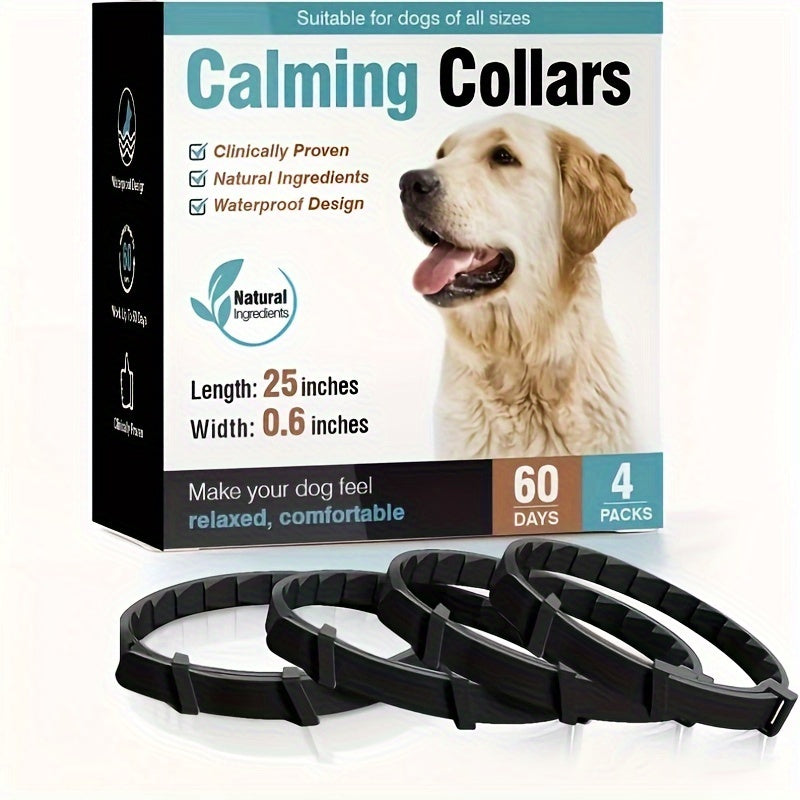 4pcs chien calmant colliers anxiété soulagement phéromones imperméables colliers pour chiens, longue durée de 60 jours réglable chien calmant collier