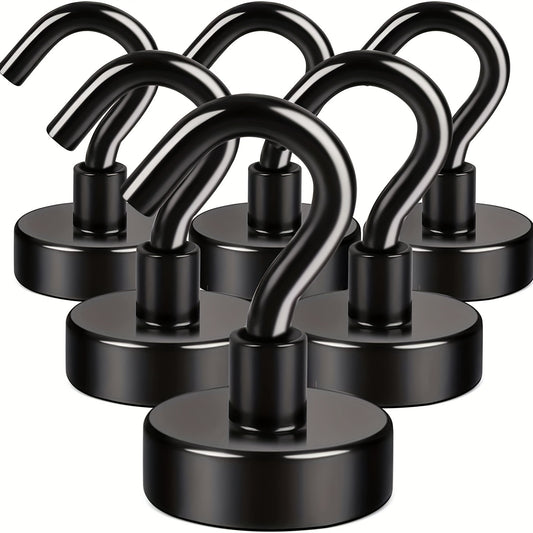 6pcs Black Magnetic Hook 25 Lb Strong Neodymium Magnet Hook For Hanging, Magnet With Hook For Cruising, BBQ,  Home, Kitchen