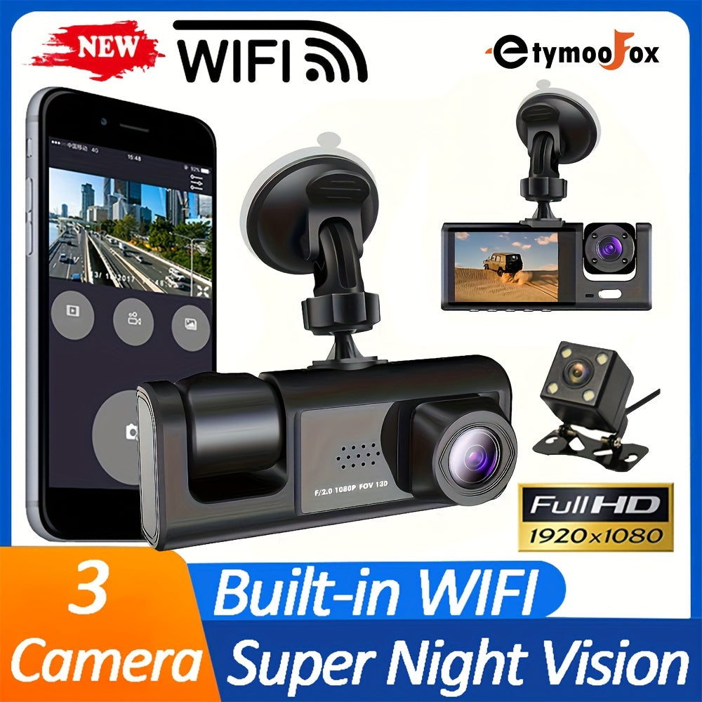 3 Channels WiFi Dash Cam For Cars Camera 1080P Video Recorder Rear View Camera For Vehicle Car DVR Car Accessory