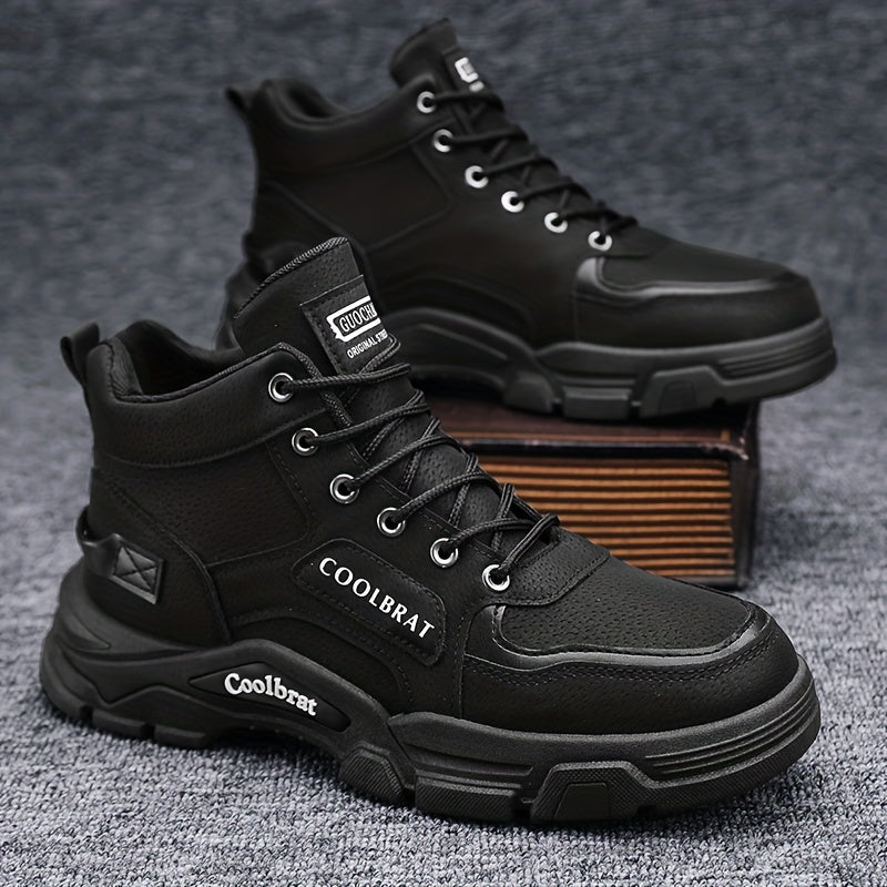 2023 Men's PU Leather Work Boots, High Top Non-slip Wear Resistant Lace-up Boots For Outdoor Walking Hiking Climbing