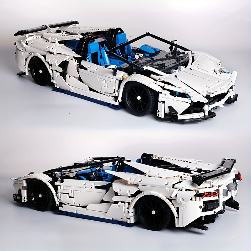 （3712PCS) White Racing Car Building Blocks High-Tech City Sport Racing Car  Model Vehicle Assemble Bricks