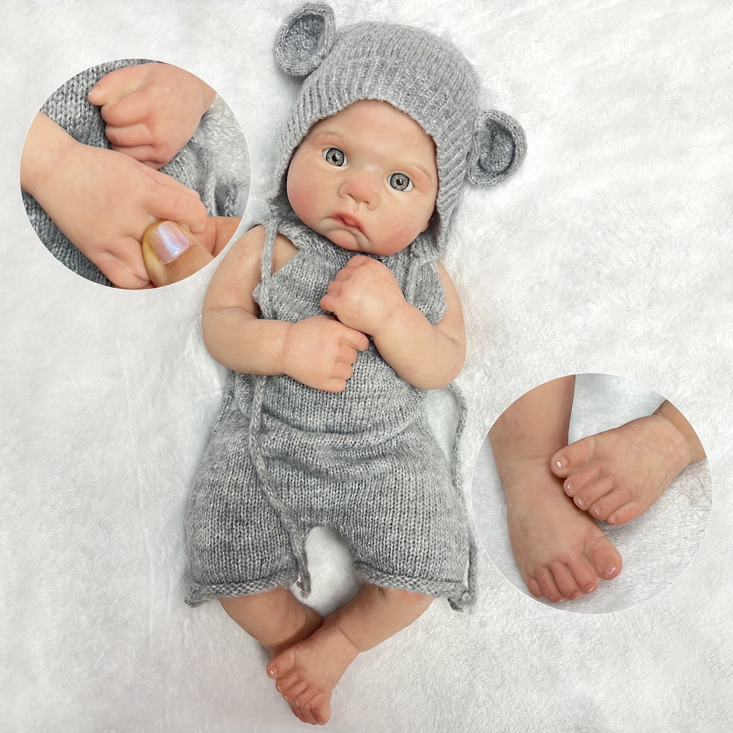 16 Inch Cute Silicone Reborn Doll, Full Body Soft Solid Silicone Bebe Reborn Dolls, Oil Painted Newborn Baby Dolls, Birthday Gift, Christmas Gift