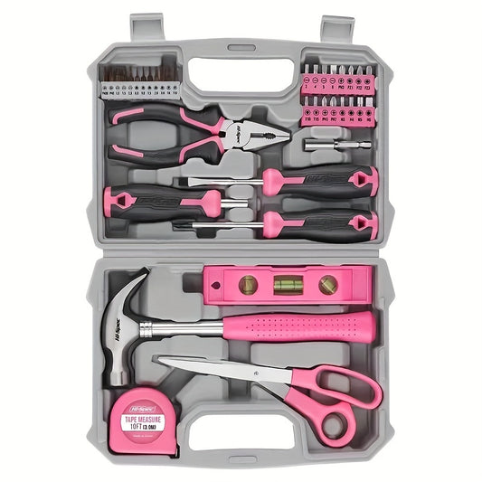 Set Of 42, Pink Home DIY Tool Kit For Women, Office & Garage, Complete Ladies Basic House Tool Box Set