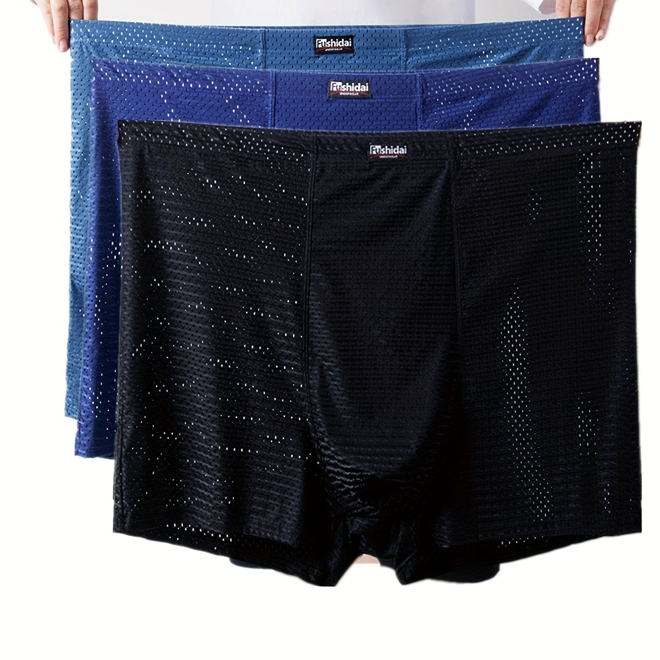 3pcs Hommes Plus La Taille Boxer Slip, Mesh Respirant Doux Confortable Extensible Boxer Trunks, Ice Silk Cool Boxer Briefs pour l'été, sous-vêtements pour hommes