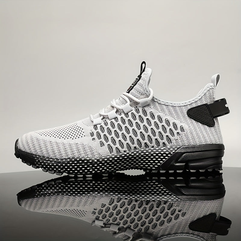 Atmungsaktive Mesh-Schnürschuhe mit lässiger geometrischer Druck für Herren, Anti-Rutsch-Schuhe für Laufsport