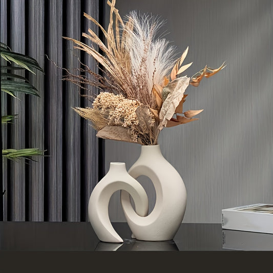 2pcs\u002Fset, Nordic Boho Style White Ceramic Vase for Home Decor - Matte Hollow Flower Vase for Wedding, Dinner Table, Living Room, Office, Bedroom - Minimalist Centerpiece Vase for Elegant Decor