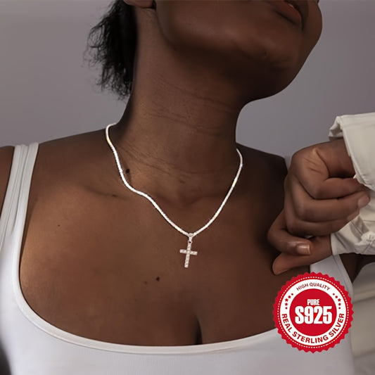 Collier à chaînes pour femmes en argent sterling 925 avec pendentif croix, collier hypoallergénique cadeau