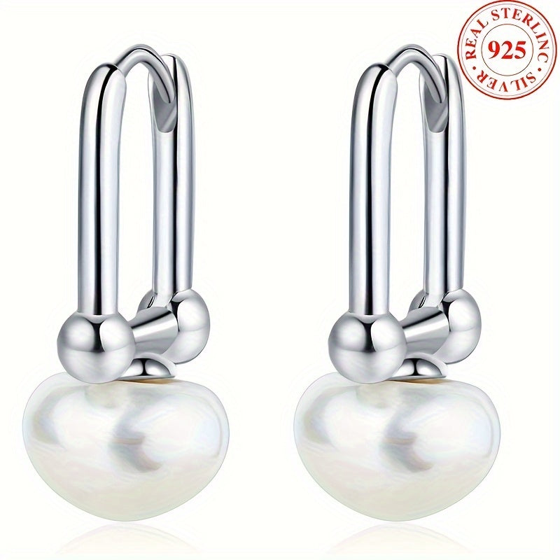 Exquisite 925 Sterling Silver Hypoallergenic Hoop Earrings With Freshwater Pearl Design Elegant Luxury Style Female Gift