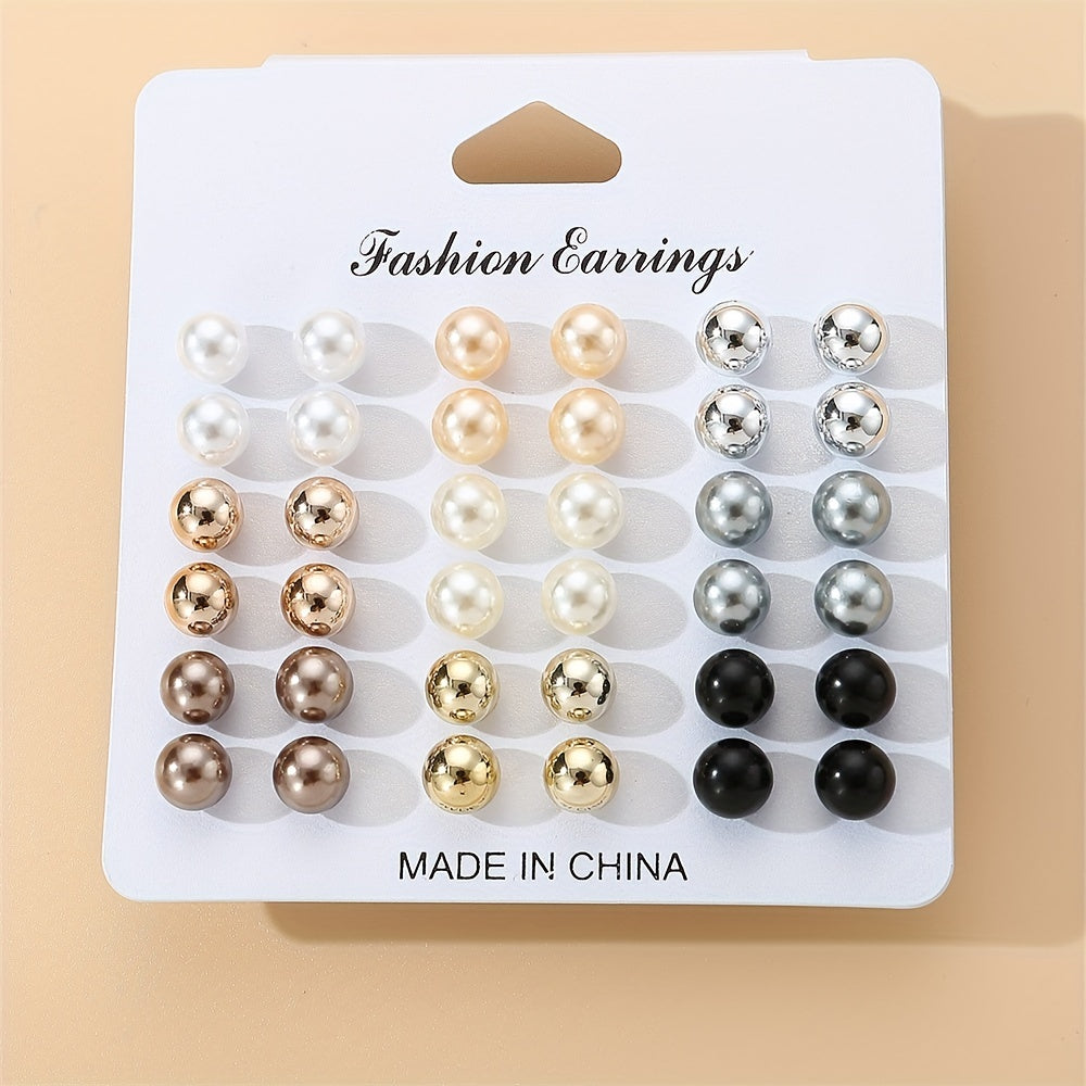 18 Pairs Of Simple Imitation Pearl Stud Earrings Leisure Elegant Style Lightweight Female Ear Decor For Women Daily Wear