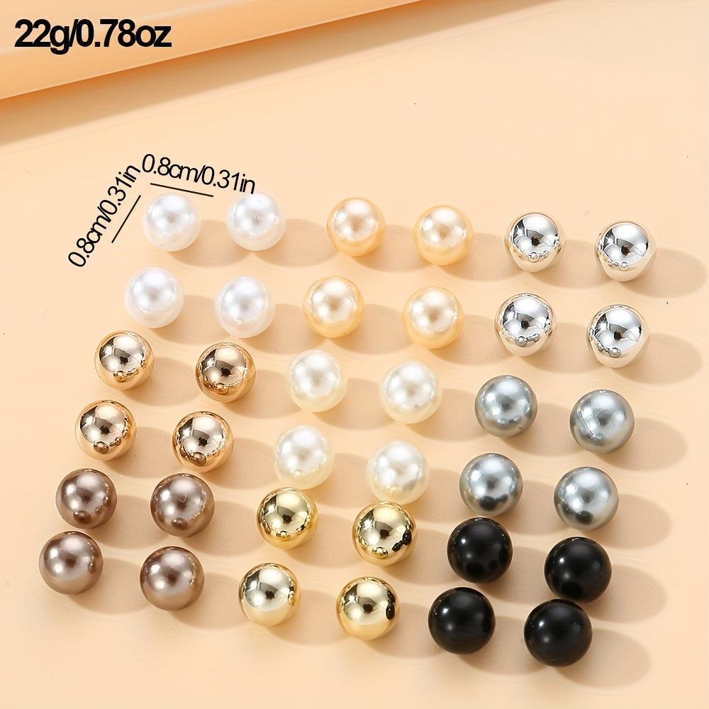 18 Pairs Of Simple Imitation Pearl Stud Earrings Leisure Elegant Style Lightweight Female Ear Decor For Women Daily Wear