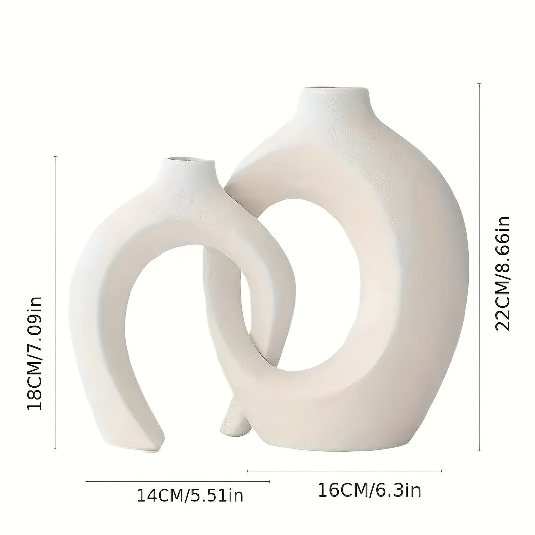 2pcs\u002Fset, Nordic Boho Style White Ceramic Vase for Home Decor - Matte Hollow Flower Vase for Wedding, Dinner Table, Living Room, Office, Bedroom - Minimalist Centerpiece Vase for Elegant Decor