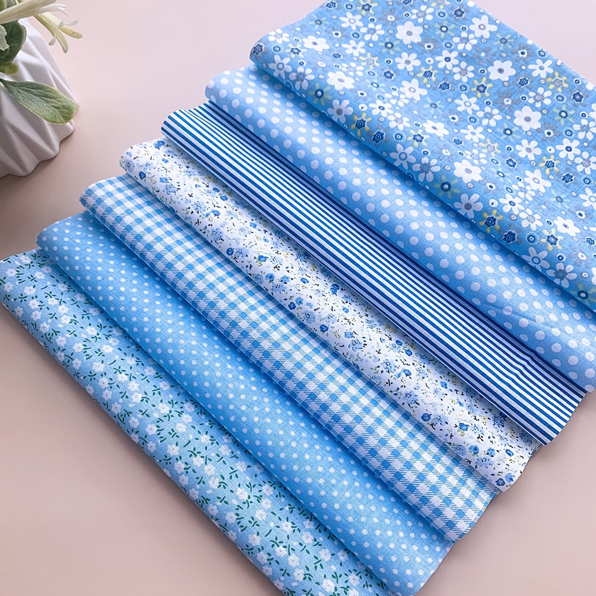 7pcs Blue Cotton 9.84*9.84in(25*25cm) Sewing Small Cloth Head DIY Handmade Doll Clothes Patchwork Doll Quilt Handmade Cotton