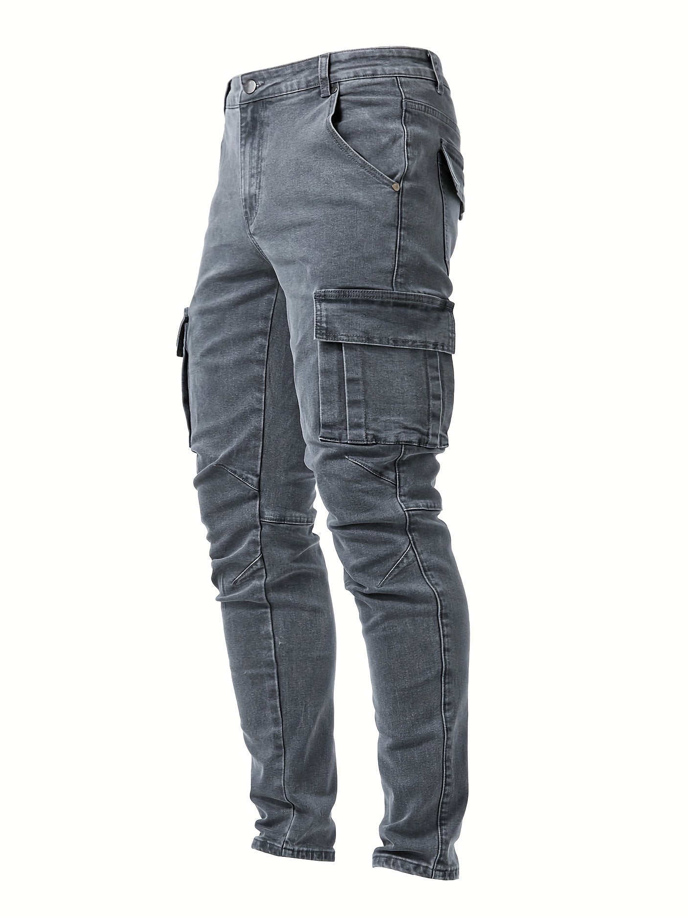 Men's Casual Multi Pocket Jeans, Street Style Medium Stretch Denim Pants