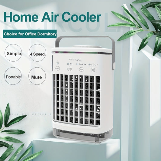 Mini condicionador de ar portátil de 1 unidade com ventilador e umidificador de 4 velocidades - perfeito para uso doméstico e no escritório