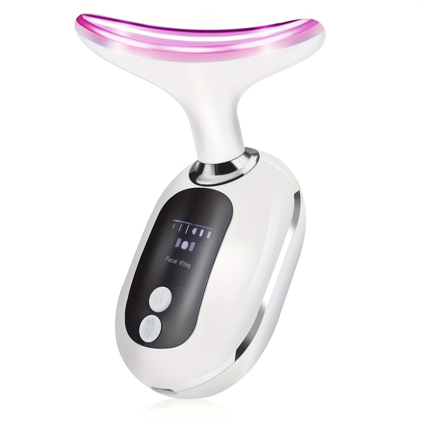 Neck Beauty Instrument, Triple Colour Light Face & Neck Massage Beauty Instrument USB Rechargeable, White, Gift For Women