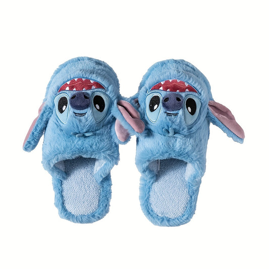 Miniso y Disney Stitch novedad Zapatillas, kawaii y cómodo felpa cerrado toe antideslizante Zapatos, interior dormitorio Zapatillas