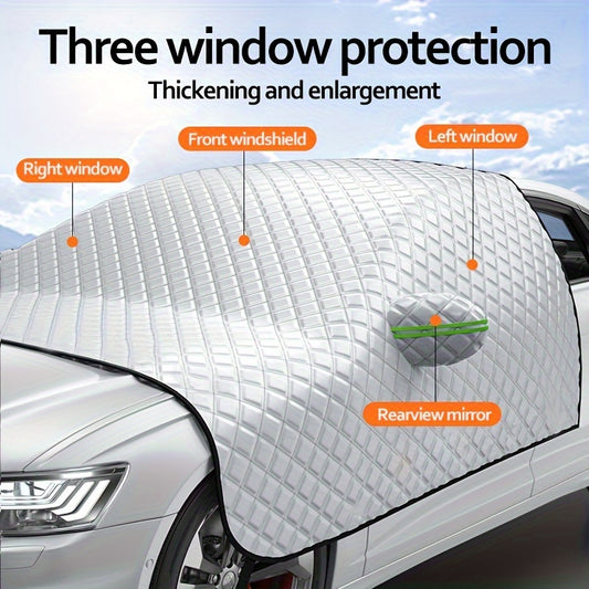 Car Windshield Snow Cover 4-Layer Protection for Snow, Ice, UV, Frost Wiper & Mirror Protector, Windproof Sunshade Cover for Cars, Compact SUVs