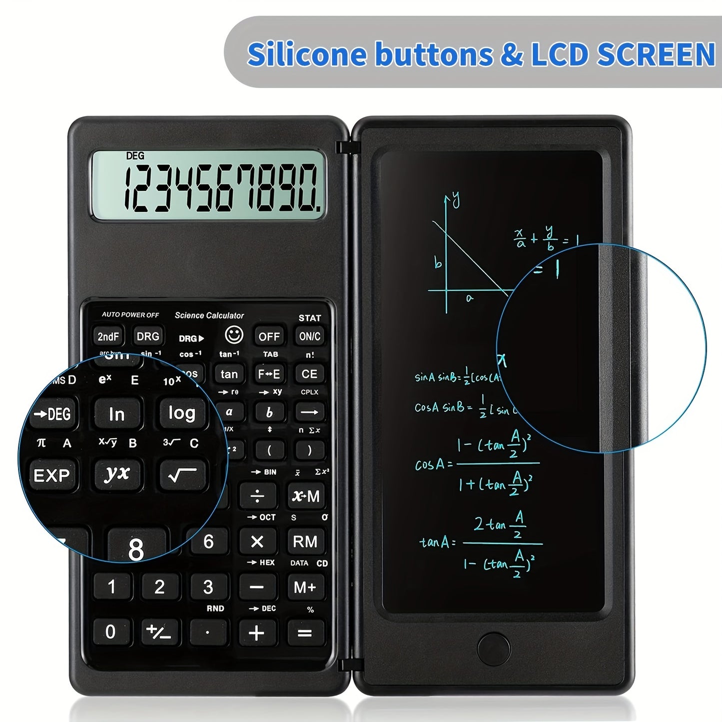 Scientific Calculators10-Digit LCD Display Foldable Calculator With Handwriting board, Dual battery powered forTeacher, Engineer