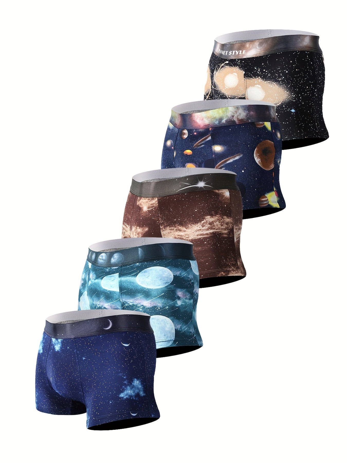 5pcs Men's Galaxy Print Stretch Ice Silk Boxer Briefs Underwear