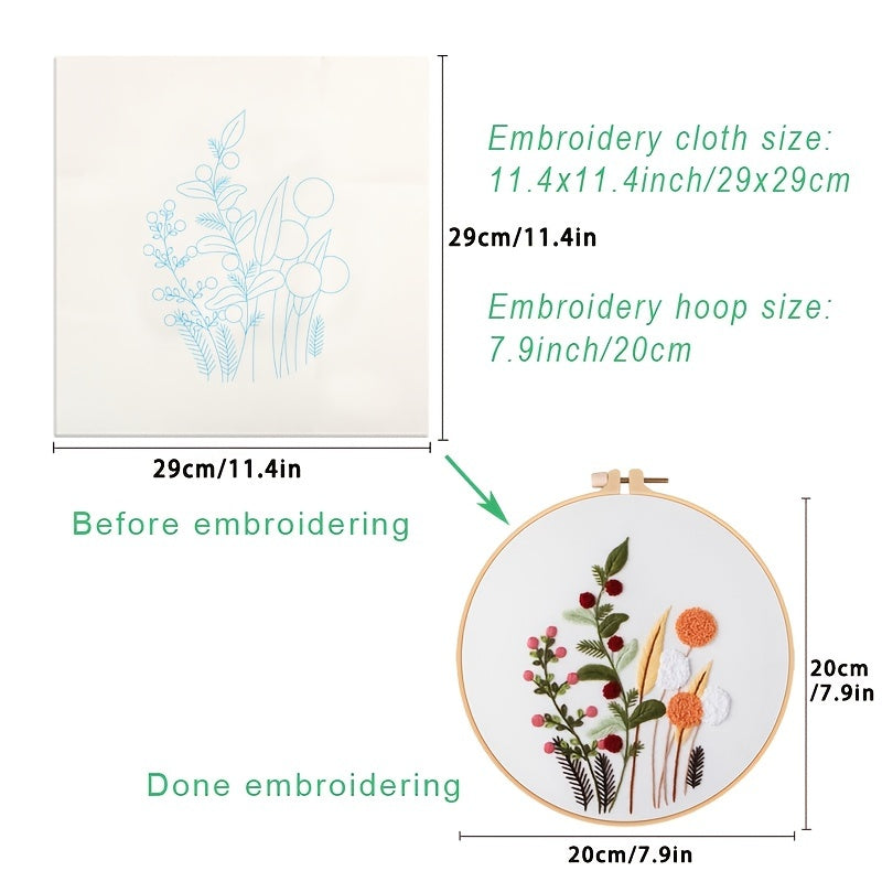 4 Pack Embroidery Kit For Beginners Adults, Cross Stitch Kits, Flowers And Plants, Include 1 Embroidery Hoop 7.9 Inch