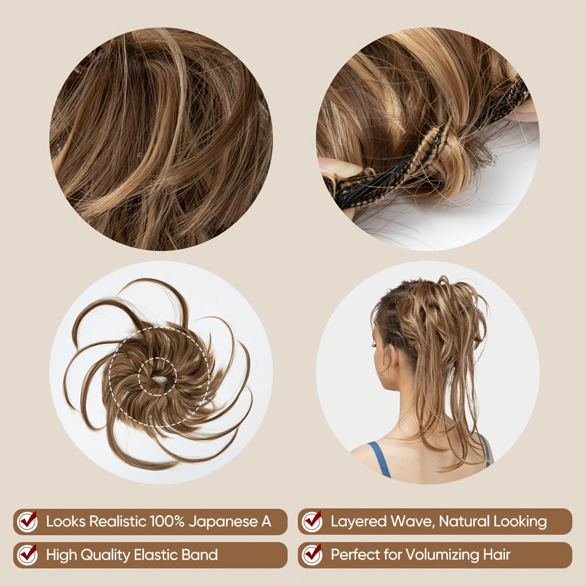 Peça de cabelo bagunçado para mulheres, super longo, desgrenhado, updo, scrunchies, sintético, ondulado, cacheado, extensão de rabo de cavalo, acessórios de cabelo