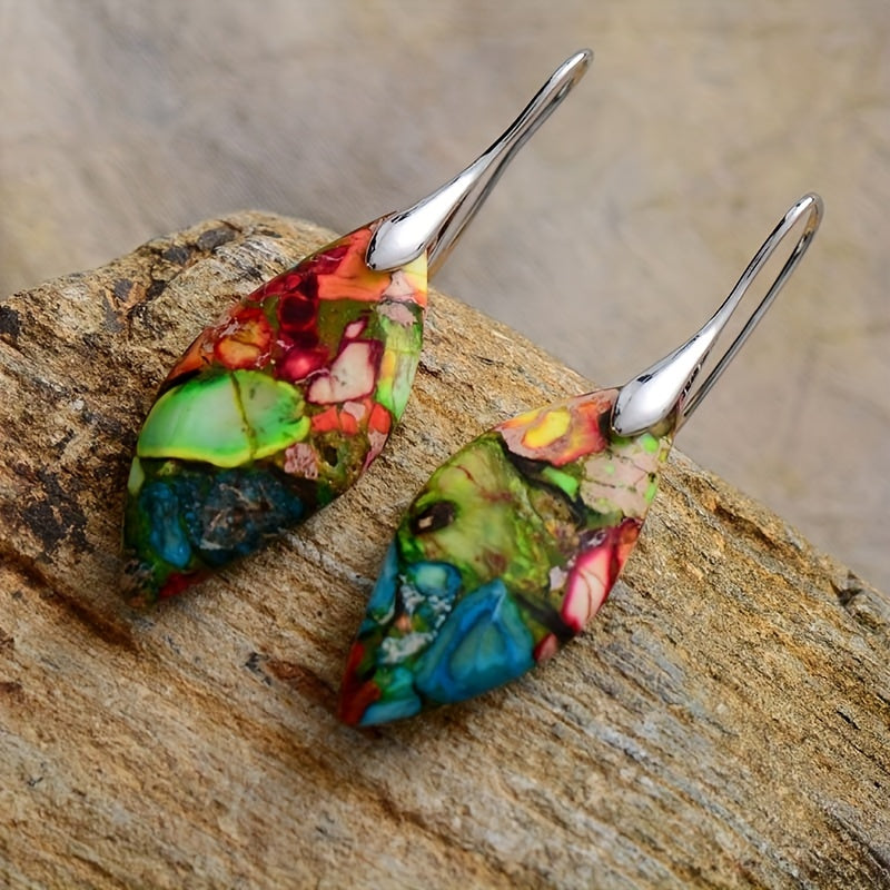 Boucles d&#39;oreilles bohème en pierre impériale naturelle, pendantes en forme de feuille, bijoux cadeau pour femmes