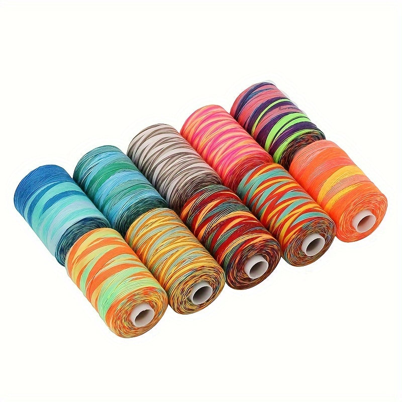 10pcs 1000Yards 402 Polyester Thread Sewing&Quilting Hand Stitch Section-Dyed Rainbow Sewing Thread For Needlework & Machine