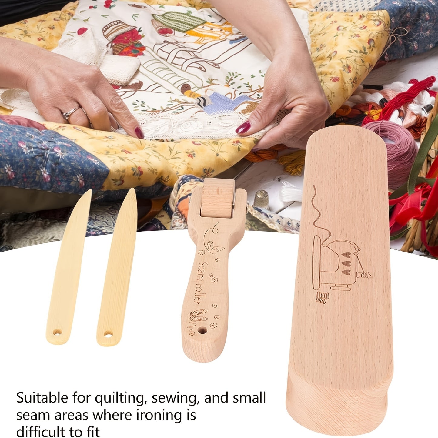 1set Wooden Seam Roller Kit, Sewing Supplies, Professional Hardwood Tailor Clapper, For Sewing, Embroidery, Ironing, For Professional Seamstress Art Supplies