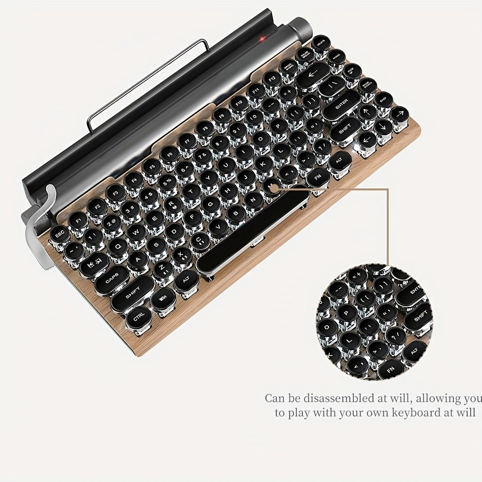 Wired And Wireless Retro Typewriter Mechanical Keyboard, Compact LED Backlit 83 Keys, Removable Axis Body, Round Keycap, Compatible With Windows\u002FmacOS\u002FAndroid\u002FLinux Mobile Phones And Tablets