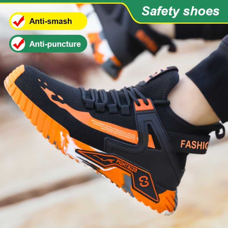 PLUS SIZE Men's Protective Steel Toe Shoes, Lace Up Comfy Sneakers, Perfect For Constructional Safety Workout Activities